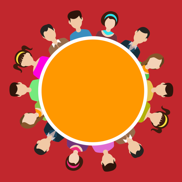 Illustration représentant des individus regroupés autour d'une table ronde